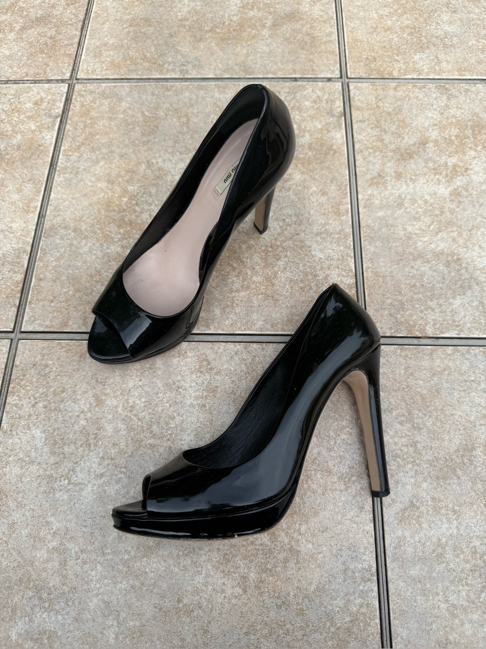 Miu Miu Black Patent Peep-Toe Stiletto Pumps - Picture 4 of 16